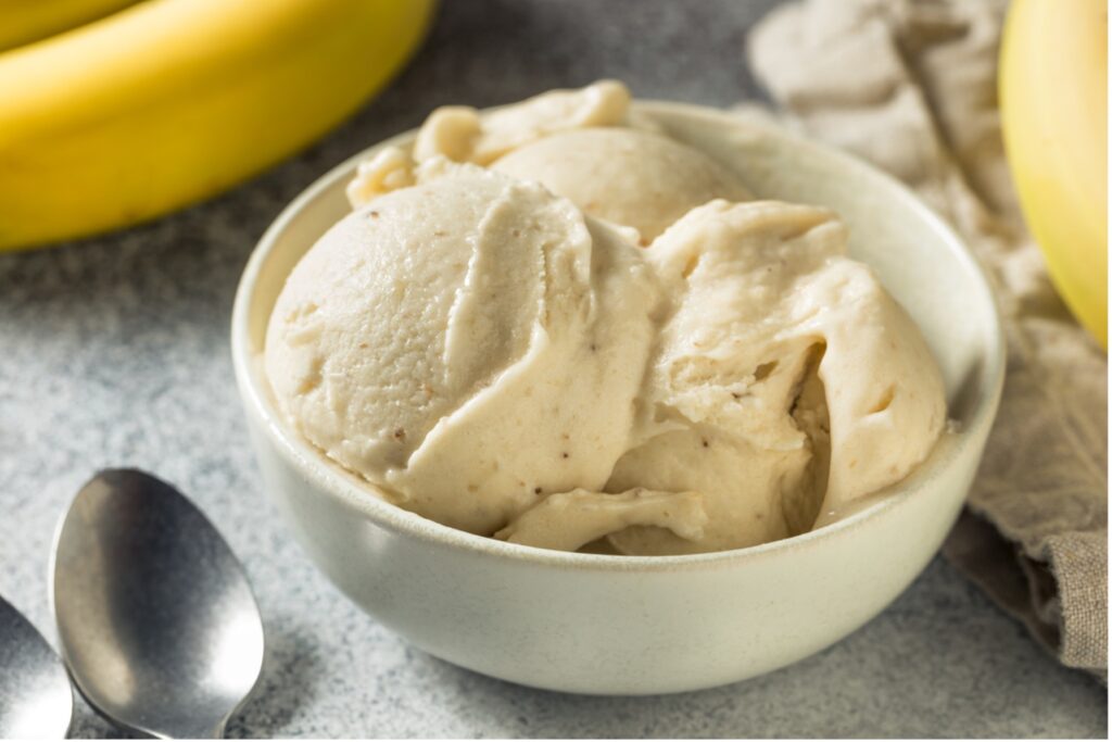 A bowl of frozen banana ice cream